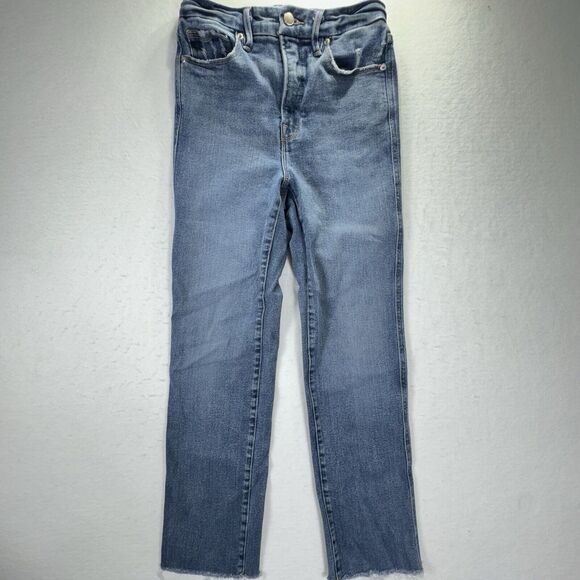 Good American GSTDBPL67T GOOD CURVE STRAIGHT JEANS Raw Hem Size 0/25 - Picture 1 of 9
